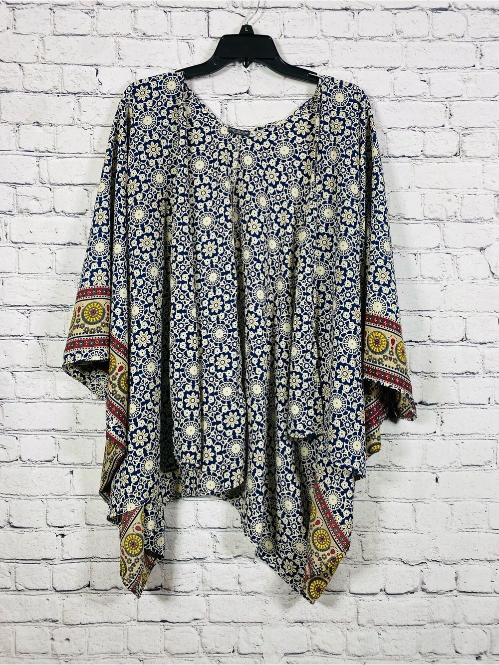 Earthbound Trading Co XL Boho Kimono Sleeve Tunic Top Floral Medallion Oversized